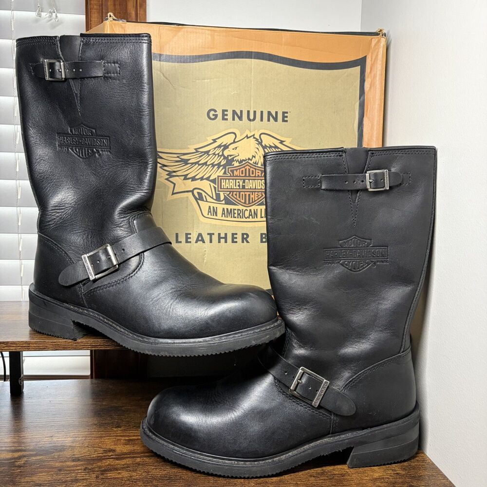 Size 11 Mens - Vintage Y2K Harley Davidson Engineer Biker Boots Black Leather